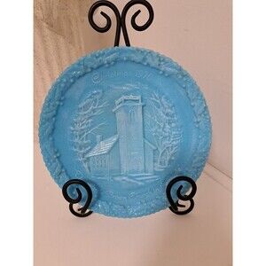 Vintage 1970 Blue Fenton Little Brown Church In The Vale Christmas Plate  8"